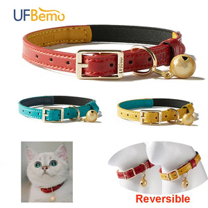 UFBemo Personalized Cat Collar Elastic with Bell Necklace Soft PU Leather Pet Collars Luxury Safety Kitten Small Dog Chihuahua