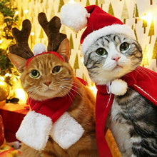 Load image into Gallery viewer, Cute Pet Dog Cat Santa Clothes Red Hat Scarf Cloak Head Hoop Costumes Christmas Cosplay Warm Apparel
