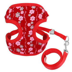 Cute Cat Puppy Harness Vest Printed Mesh Pet Kitten Cat Harness and Leash Set Adjustable Walking Lead For Small Medium Dogs Cats