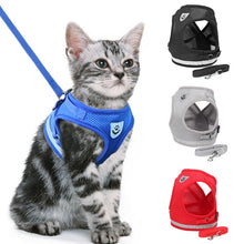 Load image into Gallery viewer, Cat Dog Adjustable Harness Vest Walking Lead Leash For Puppy Dogs Collar Polyester Mesh Harness For Small Medium Dog Cat Pet
