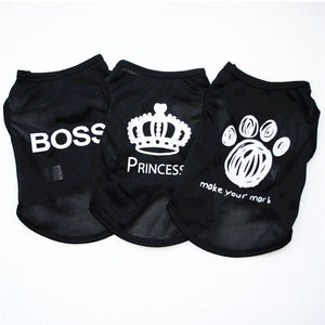 Pet Clothing Fashion Puppy Small Dog Cat Vest T Shirt Summer Polyester Clothes for All Sized Cats Little Dogs BOSS PAW PRINCESS