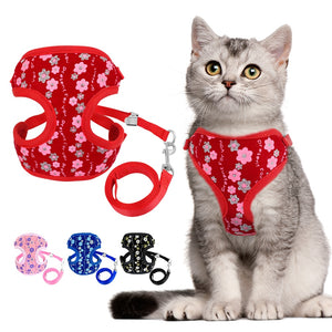 Cute Cat Puppy Harness Vest Printed Mesh Pet Kitten Cat Harness and Leash Set Adjustable Walking Lead For Small Medium Dogs Cats