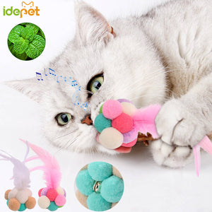 1pcs Pet Supplies Cats Toy Catnip Ball Sound Squeak Toy Colorful Plush Feather Bell Funny Cat Toys for Cat Kitty Cheap Toys 30